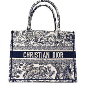 Christian Dior Canvas Embroidered Medium Dioriveria Toile De Jouy Book Tote Blue